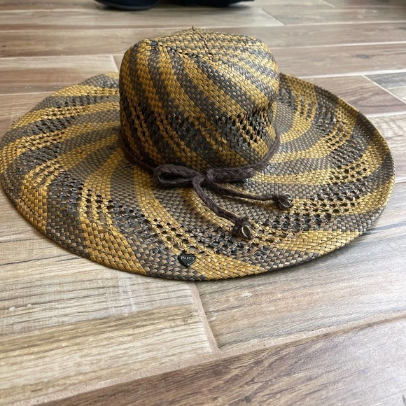 Vintage Juicy Couture Women\'s Striped Beach Floppy Packable Summer Hat Gray/Tan main image 7